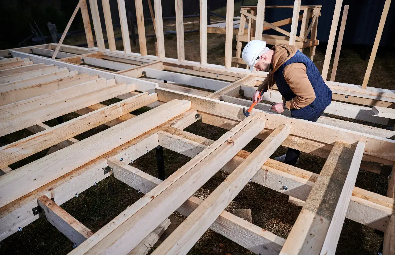 Deck construction in progress in Connecticut
